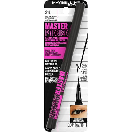 Maybelline Eyestudio Master Precise All Day Waterproof Liquid Eyeliner Makeup, Matte Black, 1 Count (Packaging May Vary)