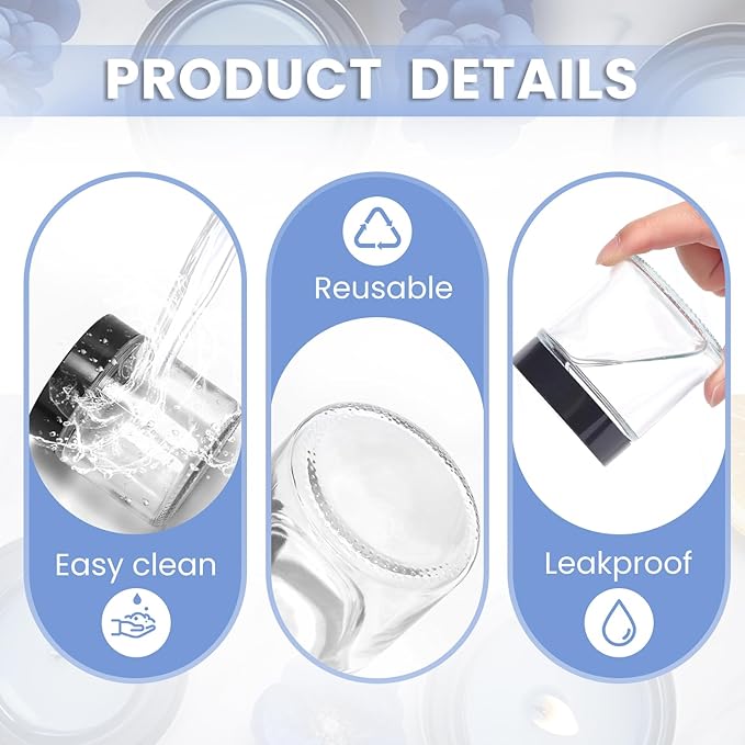 4 oz Clear Glass Jars with Lids - 32 Pack Leakproof Cosmetic Containers with Inner Liners, Wide-Round Smooth Mouth, Sealable for Creams, Lotions, Essential Oils, Body Butter, Travel Samples