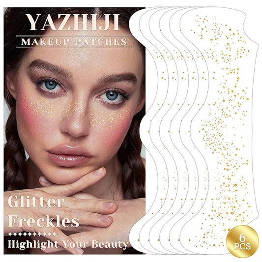 6PCS Glod Glitter Freckle Face Tattoo, Gold Freckles Temporary Face Tattoos, Gold Freckle Tattoo, Body Face Glitter for Women Girls, Waterproof Long-Lasting Party, Festival, Concert Makeup Accessories