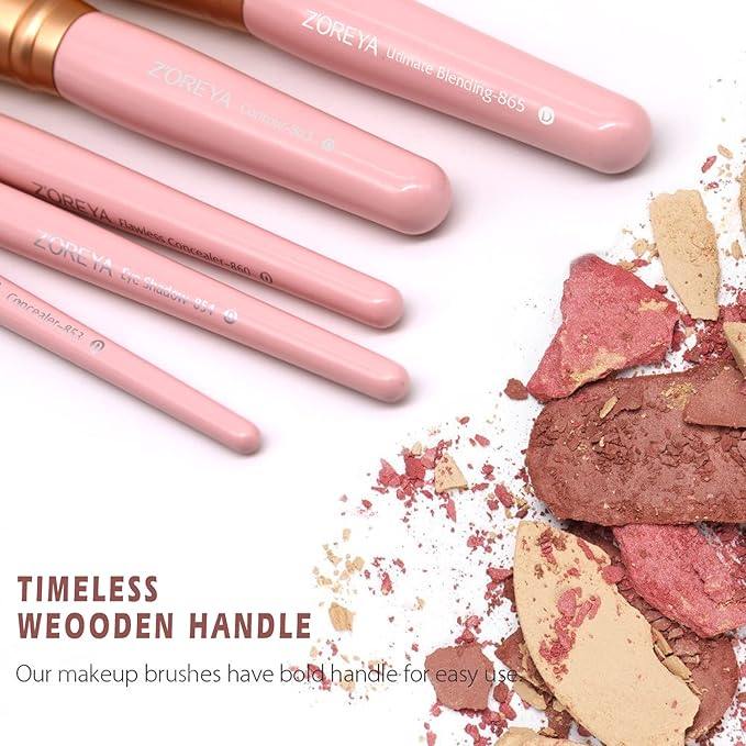 Z'OREYA Makeup Brushes 15Pcs Makeup Brush Set Premium Synthetic Kabuki Brush Cosmetics Foundation Concealers Powder Blush Blending Face Eye Shadows Brush Set (Pink)