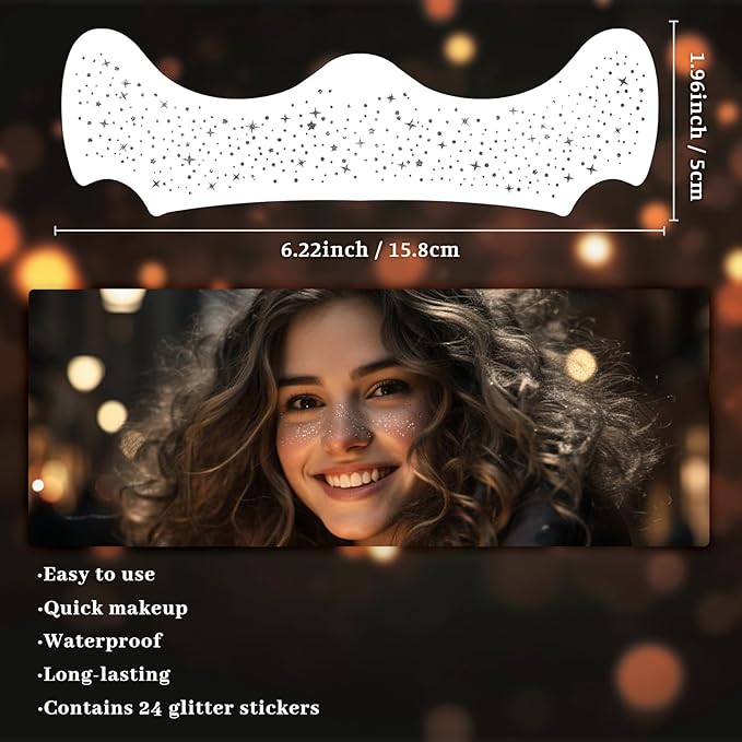 24 PCS Silver Glitter Freckle Tattoos, Glitter Freckle Face Temporary Tattoo, Glitter Face Makeup Accessories, Easy to Remove, Waterproof, 2 Designs