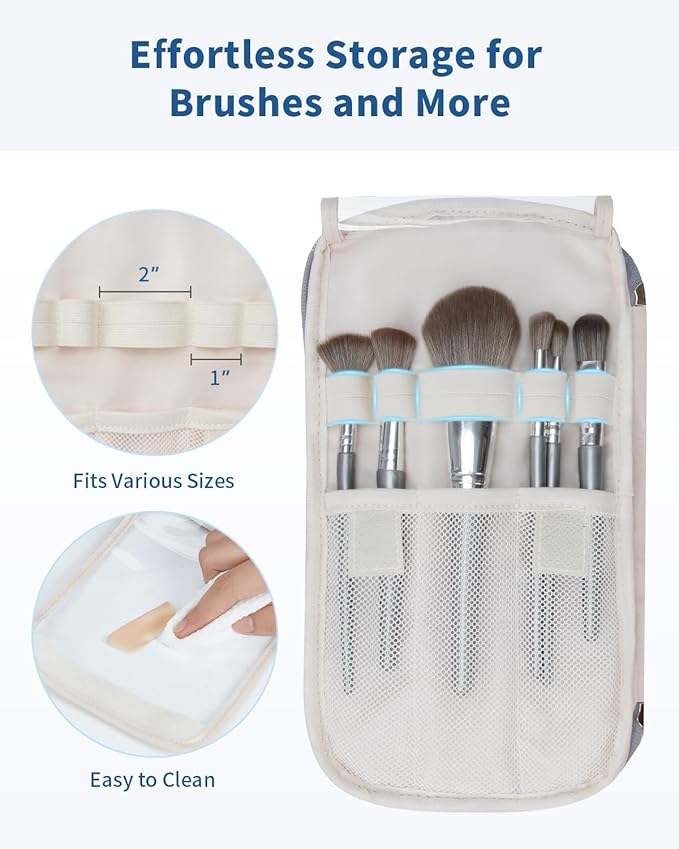 WANDF Travel Toiletry Bag for Women, Wide-open Large Makeup Bag with Handle, Puffy Makeup Organizer for Toiletries, Cosmetics, Accessories, Essentials (Slate Blue)