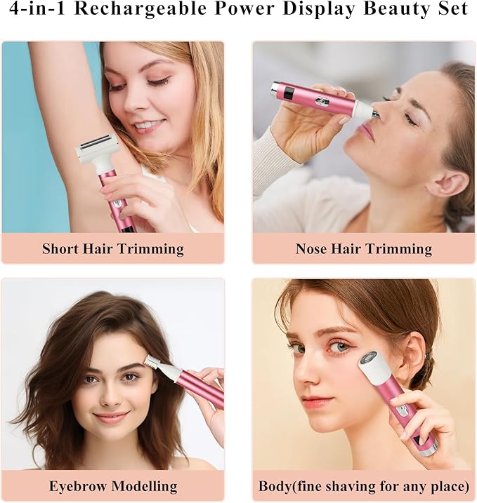 Electric Shaver for Women Men,Wet & Dry Cordless Electric Razor with 4 Accessories,Rechargeable Beauty Lady Led Display Facial Hair Remover,Smooth & Silky Bikini Trimmer for Body (Purple)