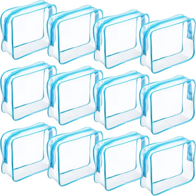 Weewooday 12 Pieces Clear Makeup Bags Cosmetic Storage Bags PVC Zipper Pouches Travel Waterproof Makeup Plastic Case for Women Organizing Toiletries Traveling Bathroom(Large,Blue)