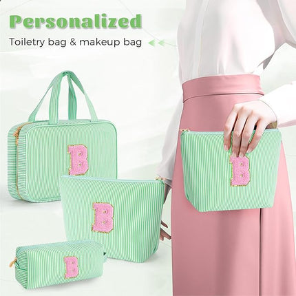 3 Travel Toiletry Makeup Bags for Women - Cute Makeup Bag Organizer Make Up Bag Travel Essentials Personalized Gifts Friend Gifts for Teenager Bridesmaids - Green B