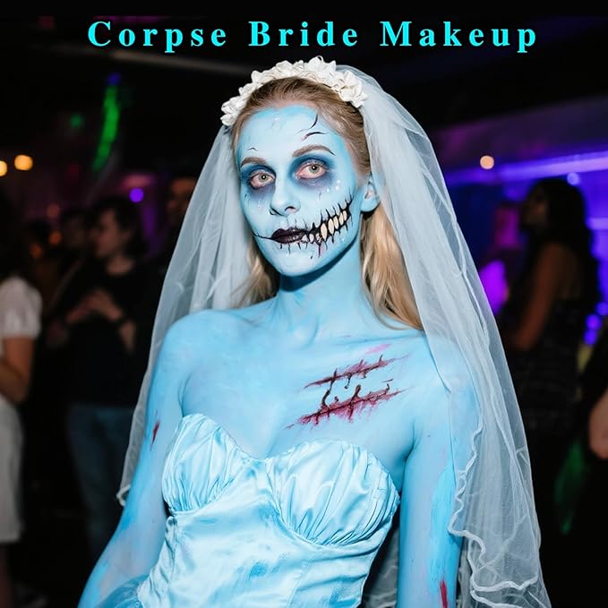 Light Blue Face Paint Stick,Water-Based Blue Body Paint Stick,Washable Baby Blue Halloween Face Painting for Sally,Avatar,Corpse Bride Costume,Professional SFX Makeup for Cosplay,1.06OZ