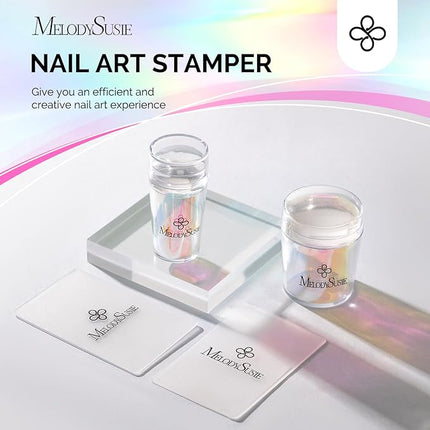 MelodySusie Nail Stamper Kit, 2 Sets Silicone French Tip Upgrade Stamp Tool, Long and Short Stampers with 2PCS Scrapers for French Manicure DIY Home Art Design Salon, Aurora