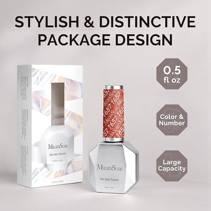 MelodySusie Red Glitter Gel Nail Polish,Rust 0.5fl oz Soak Off UV LED Orange Vemmilion Glitter Gel Polish Gift for Women Nail Art Manicure Salon DIY Nail Design Decoration at Home-1657