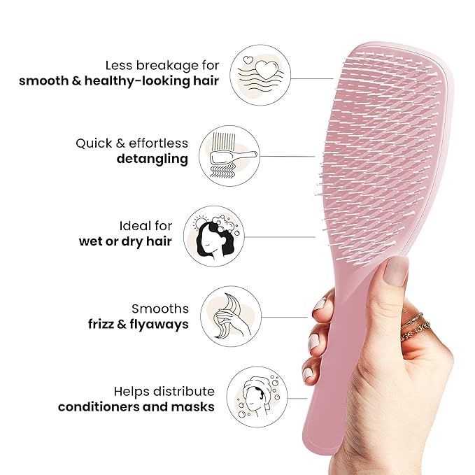 Tangle Teezer Ultimate Detangler Brush for Wet & Dry Hair, Eliminates Knots & Reduces Breakage for All Hair Types, Millennial Pink