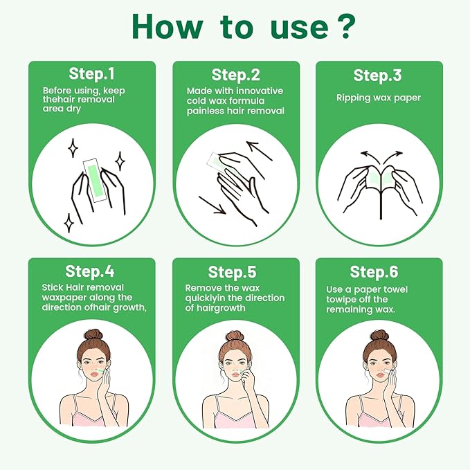 Wax Strips for Face - 98% Natural Formula for Sensitive Skin, Facial Hair Removal for Women - Gently and Quickly Removes Hair from Eyebrows, Lips, Body, Legs, and Bikini Line- Hypoallergenic
