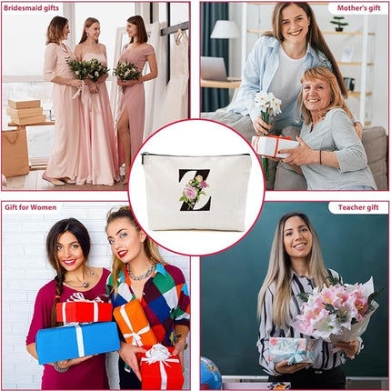 Personalized Makeup Bag, Initial Letter Z Makeup Bag for Women Rose Monogram Cosmetic Bags Toiletry Pouch, Monogrammed Gifts for Women Mom Grandma Sister Friends Thanksgiving Christmas Birthday Gift