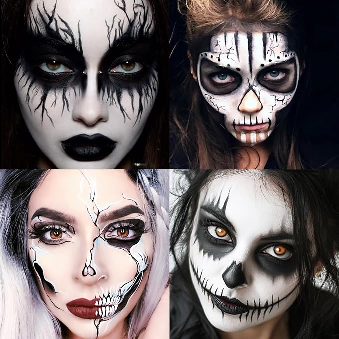 White Face Body Paint Kit for Kids & Adults, Non-Toxic Water-Based Professional Face Painting Palette with Brushes for Halloween Clown Goth Vampire SFX Makeup, Art Stage Cosplay Parties