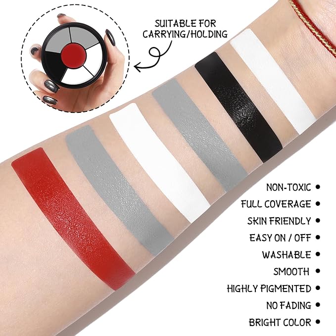 BOBISUKA Grey Face & Body Paint – 6 Colors Cream Washable Face Paint for Skeleton Vampire Zombie Joker Devil Costume & Theme – Easy to Blend, High Pigment & Long Lasting