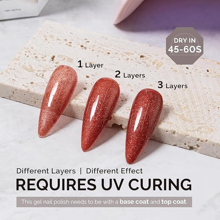 MelodySusie Red Glitter Gel Nail Polish,Rust 0.5fl oz Soak Off UV LED Orange Vemmilion Glitter Gel Polish Gift for Women Nail Art Manicure Salon DIY Nail Design Decoration at Home-1657