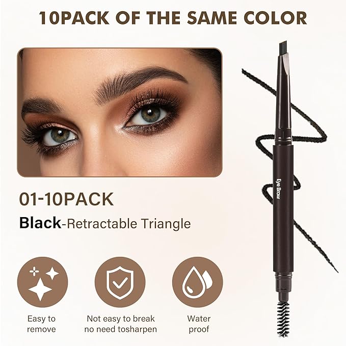 Ultimate Eye Brow Pencils Set for Women, 10Pcs Retractable Double-ended Eyebrow Pen with Brow Brush, Shaping & Filling, Contours, Definers, Fine Tip