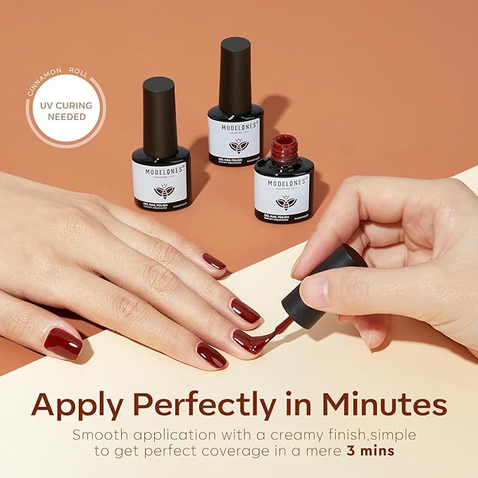 modelones 32 PCS Fall Gel Nail Polish Set, 28 Colors Gel Polish with No Wipe Base Coat, Glitter & Glossy & Matte Top Coat Yellow Orange Brown Nude Glitter Soak Off LED Nail Art Kit Salon at Home