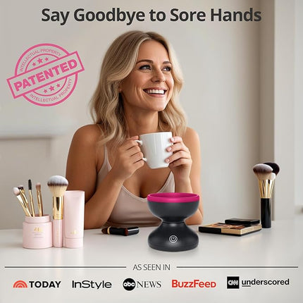 Alyfini Electric Makeup Brush Cleaner Machine, Powerful Friction Removes Residue on Make up Brushes Set/Sponge/Powder Puffs, Efficient Cleaning, Portable Spinning Washer, Save Cleanser & Shampoo