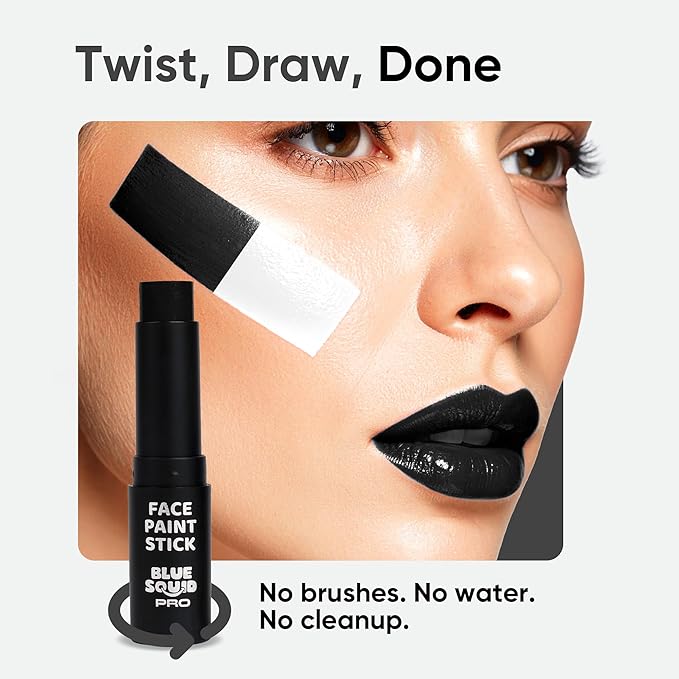 Blue Squid PRO Black and White Face Paint Stick - Waterproof Body Paint For Adults & Kids Eye Black Baseball, Eyeblack Softball -Hypoallergenic Twist-Up Non-Toxic Makeup Stick - Cosplay, Sports & SFX