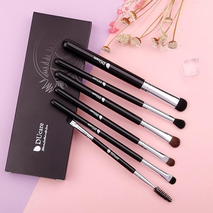 DUcare Eye Makeup Brush Set, 6 Pcs Professional Eyeshadow Blending Makeup Brushes for Concealer Eyebrows Eyeliner, Soft Hairs & Wood Handle