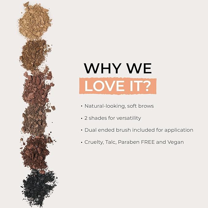 Soft Brow Define & Fill Powder Duo, Includes Dual ended Brush, Vegan and Cruelty Free (Brunette)