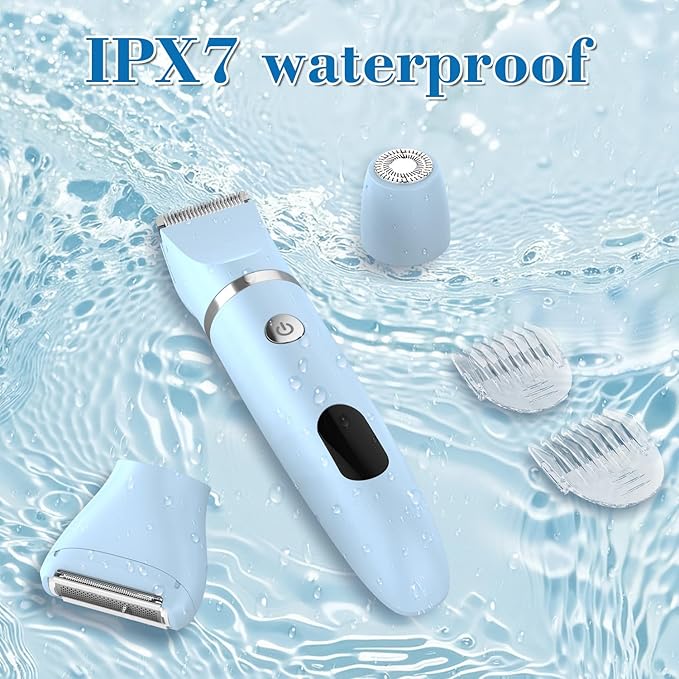 3-in-1 Electric Razor IPX7 Waterproof Bikini Trimmer Wet & Dry Use Painless Personal Trimmer Groomer for Ladies Face Body Legs Bikini Public Hairs Electric Lady Shaver with Replaceable Heads