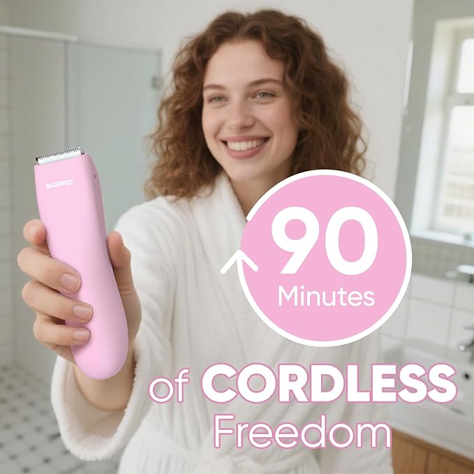 Bikini Trimmer for Women, Pubic Hair Trimmer | Waterproof, USB-C Rechargeable, LED Light, Replaceable Blade | Electric Razors for Women, Electric Lady Shaver (Rose)