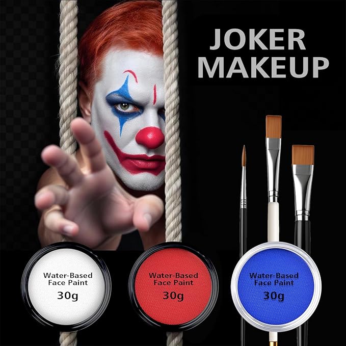 Water-Based Red White Blue Patriotic Face Body Paint Kit with Brushes for 4th of July, Halloween Cosplay and Sports Events