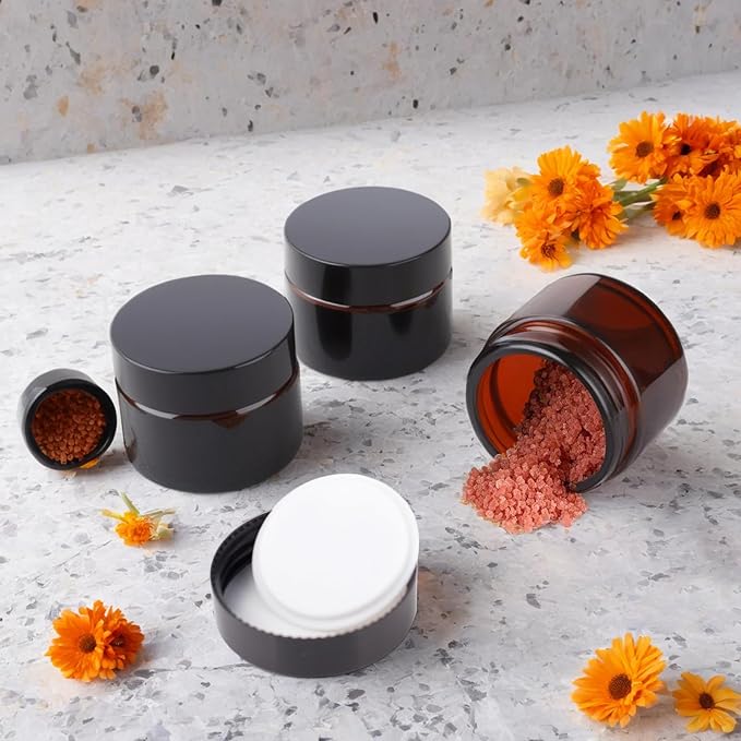 2oz Amber Glass Jars with Lids, Cosmetic Jars with Lids, 48 pack