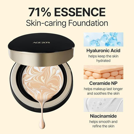 [Vegan] AGE20'S Signature Essence Pact | Pack of 1 | 31N TOFFEE | Korean Cushion Foundation | Cream Foundation, Dewy & Glow Finish, Natural Coverage, SPF 50+