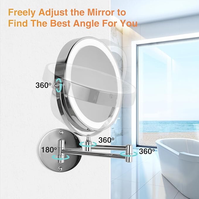 30X LED Lighted Makeup Mirror: 8.5in Wall Mounted Magnifying Mirror with Light - Chrome