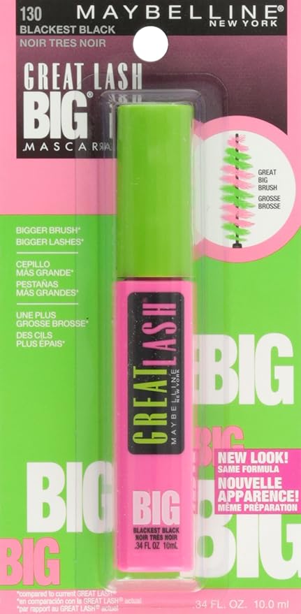Maybelline New York Great Lash Big Washable Mascara, Blackest Black 130, 0.34 Fluid Ounce