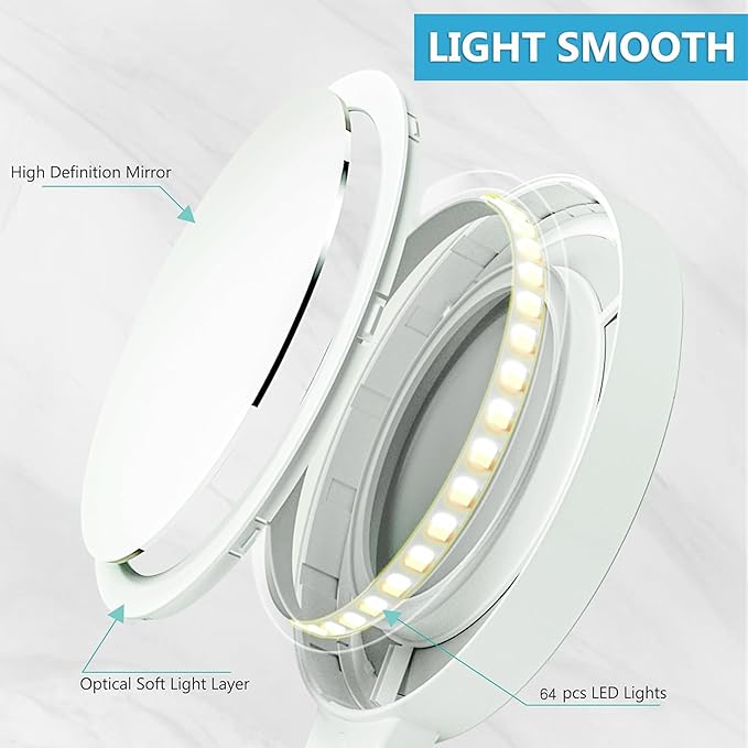 MIYADIVA 30X Magnifying Mirror with Light, Double Sided Makeup Mirror with Lights, Touch Switch Vanity Mirror with 3 Color, Adjustable Portable Travel Mirror