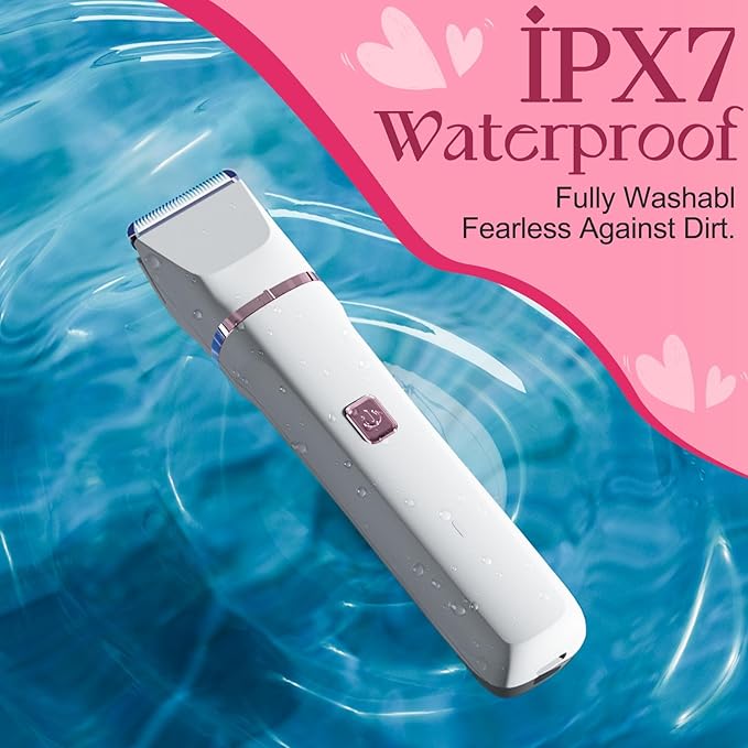 Pubic Hair Trimmer Women - 2-in-1 Electric Bikini Shaver & Facial Hair Remover, Waterproof Body Groomer with Ceramic Blades, USB-C Fast Charging Dock, Cordless Razor for Women's Sensitive Skin (White)