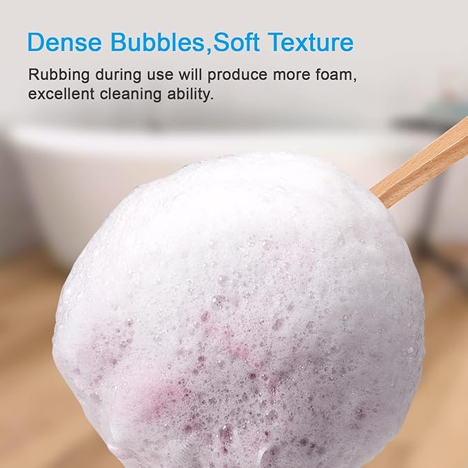 AmazerBath Shower Sponge Loofah Back Scrubber, PE Soft Mesh Loofah Body Scrubber with Long Wooden Handle, Bath Sponge for Men Women (Pink)