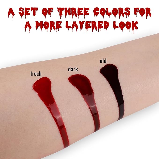 BOBISUKA Halloween Fake Blood, Dark Fake Blood 1.76oz, Realistic Washable Liquid Dripping Fake Blood Makeup Kit for Halloween, SFX Makeup, Cosplay Party, Stage, Horror Film
