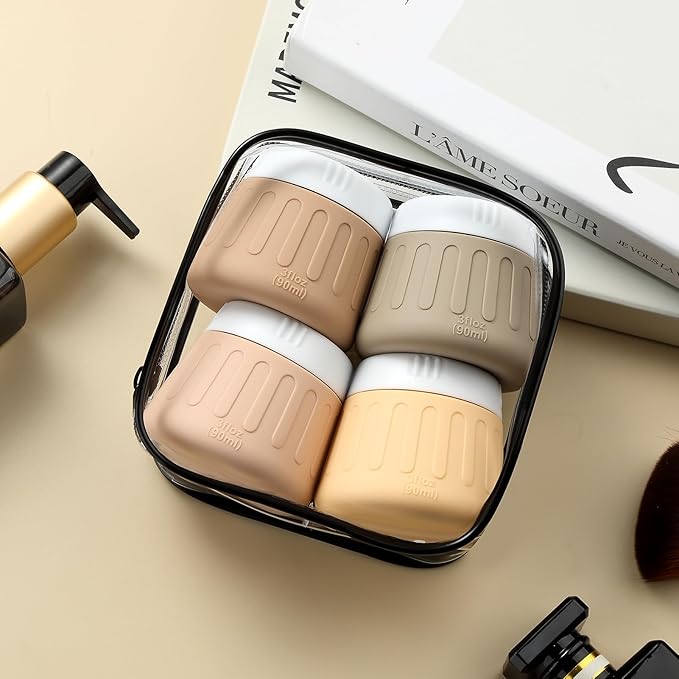 Gemice 3 oz Travel Containers for Toiletries, 4-Pack TSA Approved Travel Size Toiletries Containers for On-the-Go, Small Leak-Proof Travel Essentials Silicone Jar for Shampoo, Lotions, Cleanser