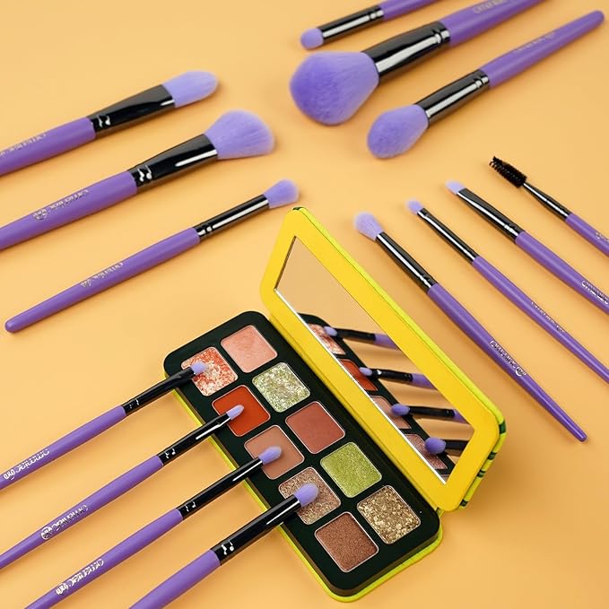 OMANIAC Makeup Brush Set Professional, 20Pcs Pearlescent Wood Handle Makeup Brushes, Premium Cruelty-Free Synthetic Fiber Hair, Travel Make up Brushes Set with Case (Purple)