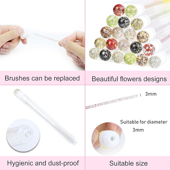 20 Sets Mascara Wands Tube Set Reusable Lash Spoolies Tube Tinsel Diamond Eyelash Brush Tubes Spoolies Lash Extension Brushes Applicators Makeup Tools (GF-MIX)