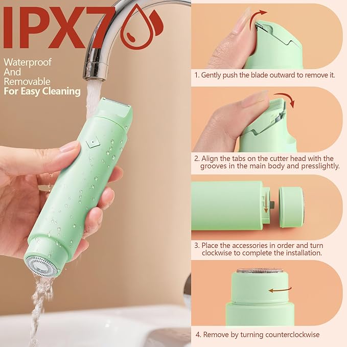 Electric Bikini Trimmer for Women - Dermave Bikini Shaver, Dual Head Shaver Women, 2-in-1 (Green)