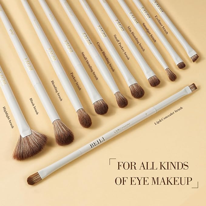 BEILI Makeup Brush Set 15Pcs Labeled Makeup Brushes Premium Synthetic Foundation Powder Contour Blush Concealers Eye Shadow Eyeliner Blending Face Brush Set