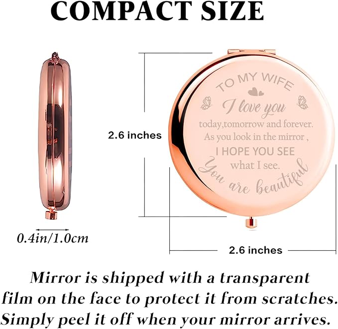 Valentines Day Mirror Gifts for Her Wife, Gift for Wife from Husband to My Wife Compact Mirror, Romantic Gifts for Wife Birthday, Wedding Anniversary, Valentine's Day, Mother's Day