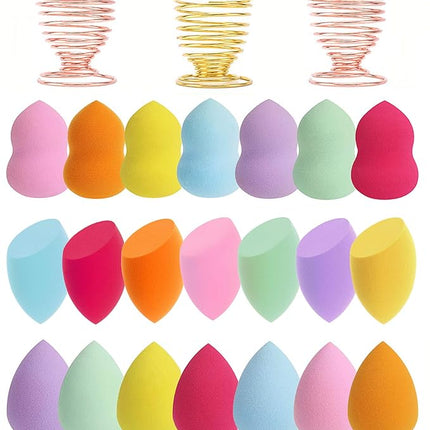 24pcs Makeup Sponge Blender Set - 21 Pcs Latex-Free Vegan Sponges with 3 Pcs Makeup Blender Holder, Beauty Cosmetic Foundation Blending Powder Puff for Liquid Powers BB Cream (Style 1)