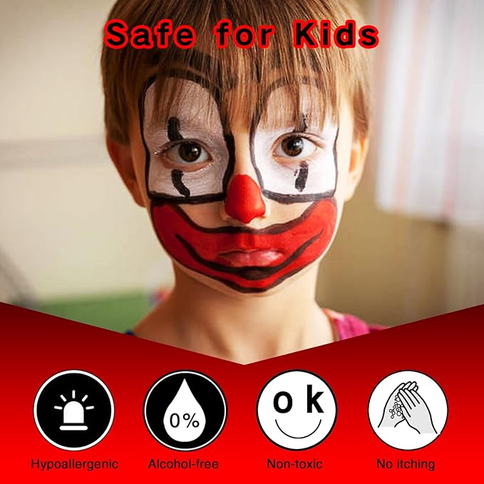 Clown Makeup Wheel, Clown White Black Red Face Body Paint, Cream Blendable Face Paint for Goths Joker Zombie Vampire Skeleton Makeup, Non-Toxic Body Painting for Kids, Halloween Special Effect