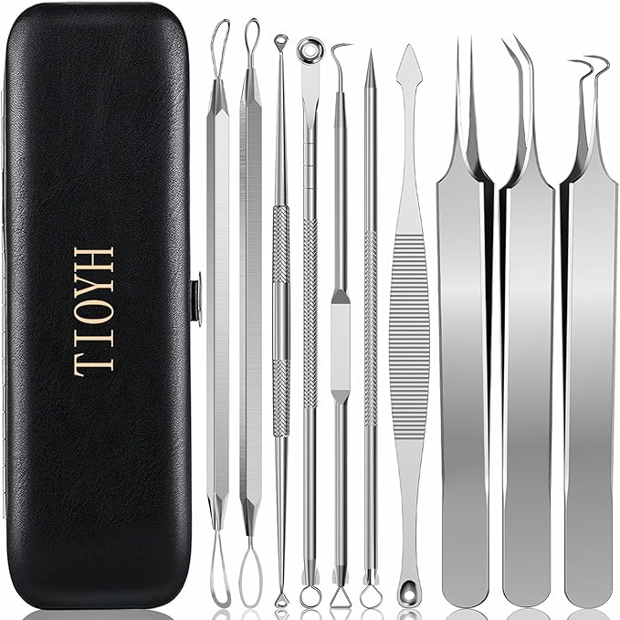 Professional Pimple Popper Tool Kit,10 PCS Blackhead Remover Kit,Extractor Acne Removal Kit for Easy Removal for Pimples,Comedone Extractor Tools for Removing Zit,Acne Removal Kit (Silver)