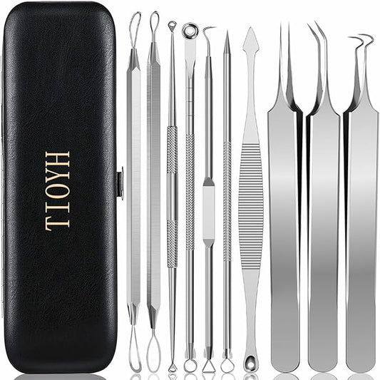 Professional Pimple Popper Tool Kit,10 PCS Blackhead Remover Kit,Extractor Acne Removal Kit for Easy Removal for Pimples,Comedone Extractor Tools for Removing Zit,Acne Removal Kit (Silver)
