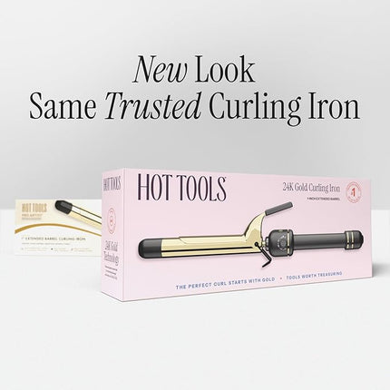 HOT Tools 24K Gold Extended Barrel 1" Curling Wand for Bouncy Curls | No Clamp for Quick and Easy Styling, Fan-Favorite 24K Gold Technology for Long-Lasting Results