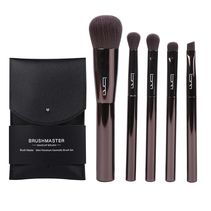5PCS Travel Makeup Brushes Set w/Pouch Portable Mini Cosmetic Professional Brushes Kit, Synthetic Makeup Brush Set with Case