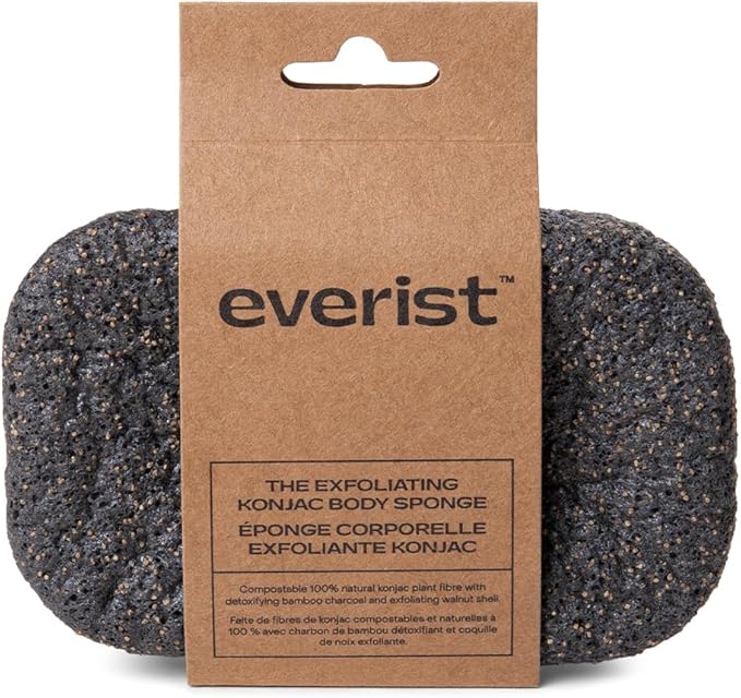 The Exfoliating Konjac Body Sponge, Natural, Reusable, Compostable Bath Sponge for Sensitive Skin, Charcoal Cleansing, 60+ Uses, 1 Each