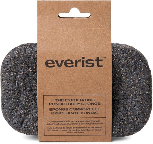 The Exfoliating Konjac Body Sponge, Natural, Reusable, Compostable Bath Sponge for Sensitive Skin, Charcoal Cleansing, 60+ Uses, 1 Each