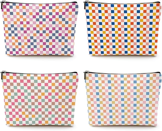 4 Pcs Checkered Makeup Bags Make up Bag Cosmetic Bags for Women Girls Sister Nurse Bridesmaid Friendship Christmas Birthday Travel Toiletry Bag Aesthetic Zipper Organizer Accessories, Cute Retro Plaid